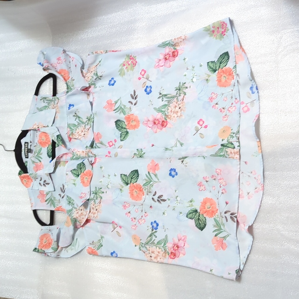 Express Women's Cold Shoulder Light Blue Floral Top Size Large